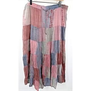 Patchwork 90s Midi Skirt Pink Indie Boho 70s Y2K Festival Fairy Whimsy M Cotton
